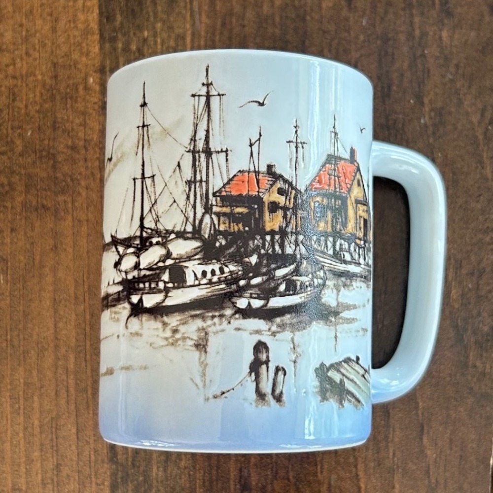 Vintage Otagiri Nautical Harbor Mug Japan Ships Sailboat Coastal Beach House